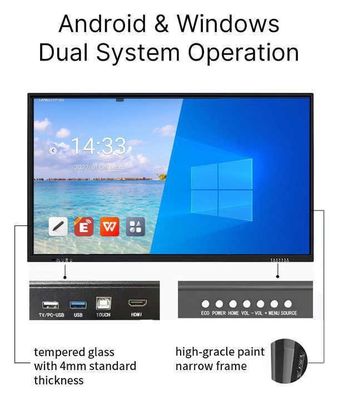Hoogwaardig interactief aanraakscherm Whiteboard Demonstratiebord 55 inch Android 13.0 System Version